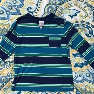 Hanna Andersson Blue and Green Striped Long Sleeve Tee